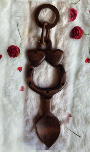 large wooden welsh love spoon